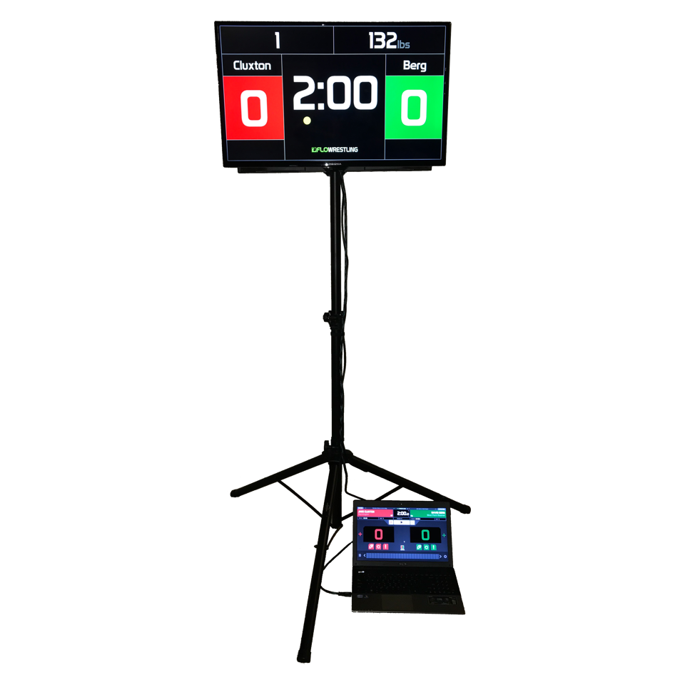 HD2 kit: a clock display on a tripod with the laptop that drives it