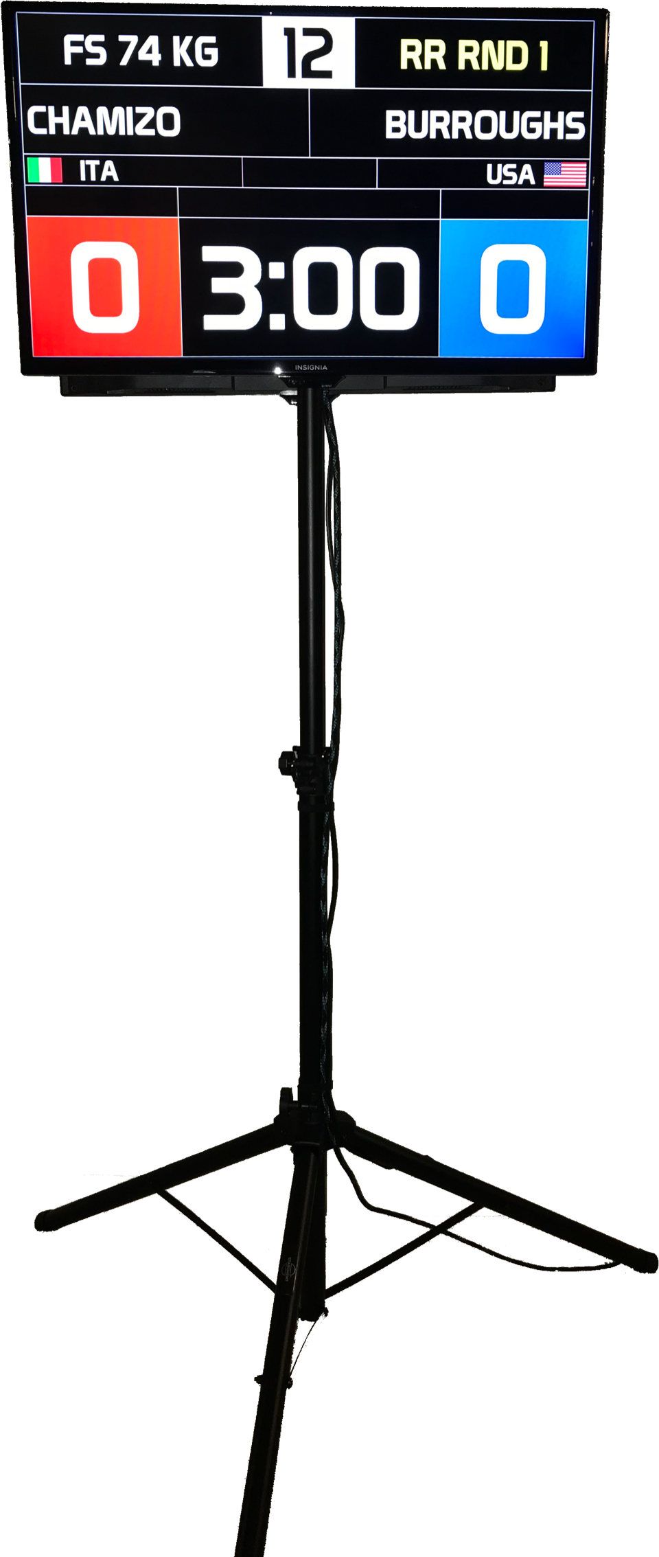 The HD3 display on its tripod, cable hanging free with no laptop attached